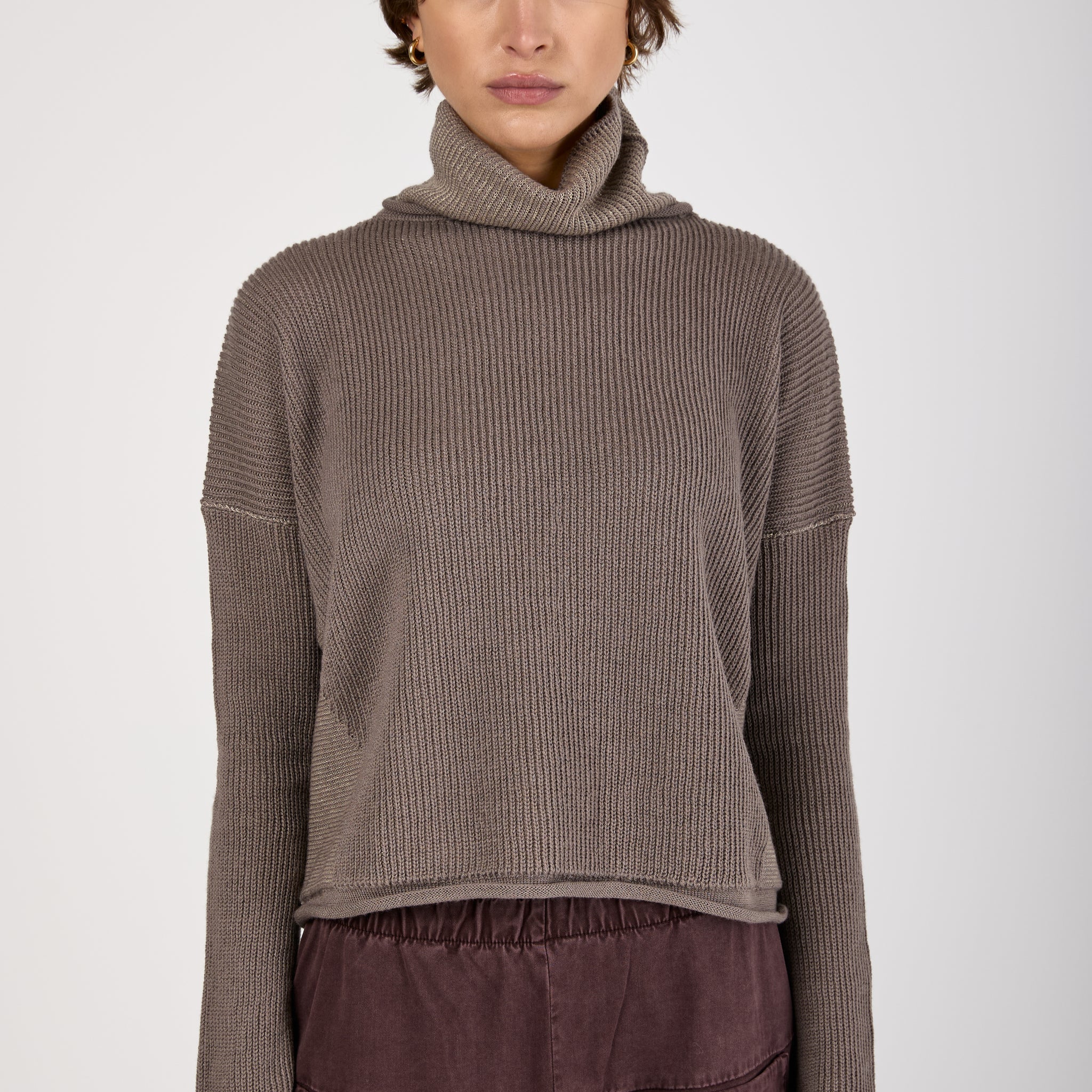 Turtleneck Knit Sweater in Taupe