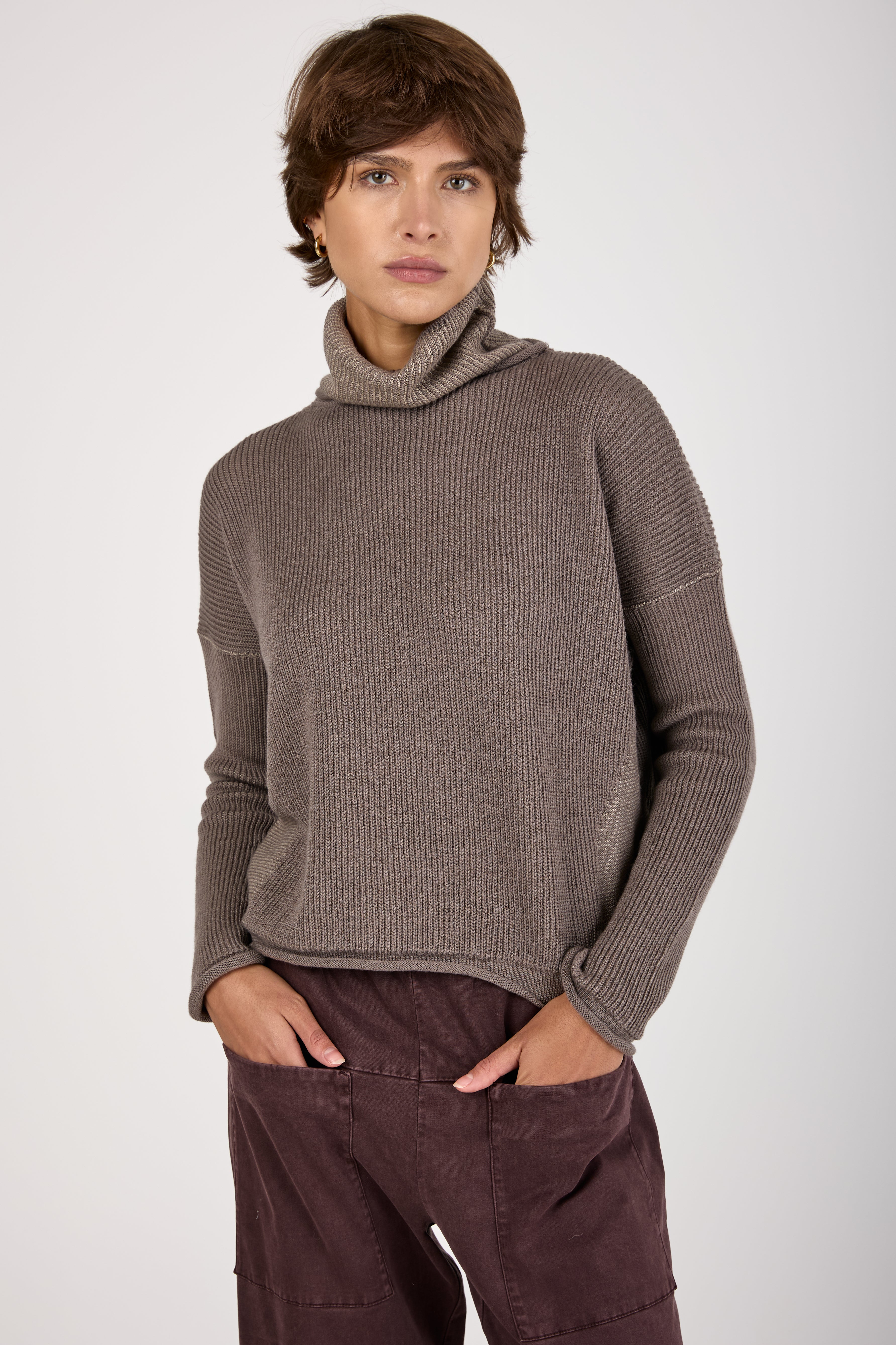 Turtleneck Knit Sweater in Taupe