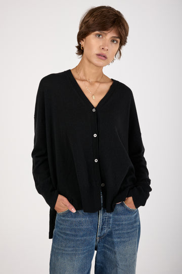 V-Neck Cardigan Jacket in Black