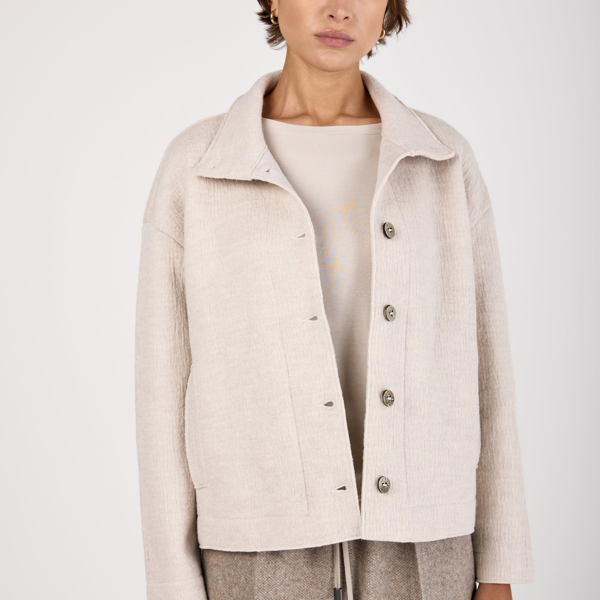 Virgin Wool Waist Jacket in Ice