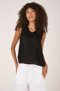 TRANSIT Viscose Georgette Linen Tank Top in Black
