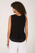 TRANSIT Viscose Georgette Linen Tank Top in Black