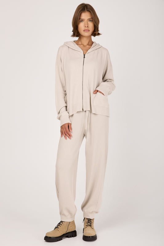 Oversized Hooded Sweatshirt Jacket in Chalk