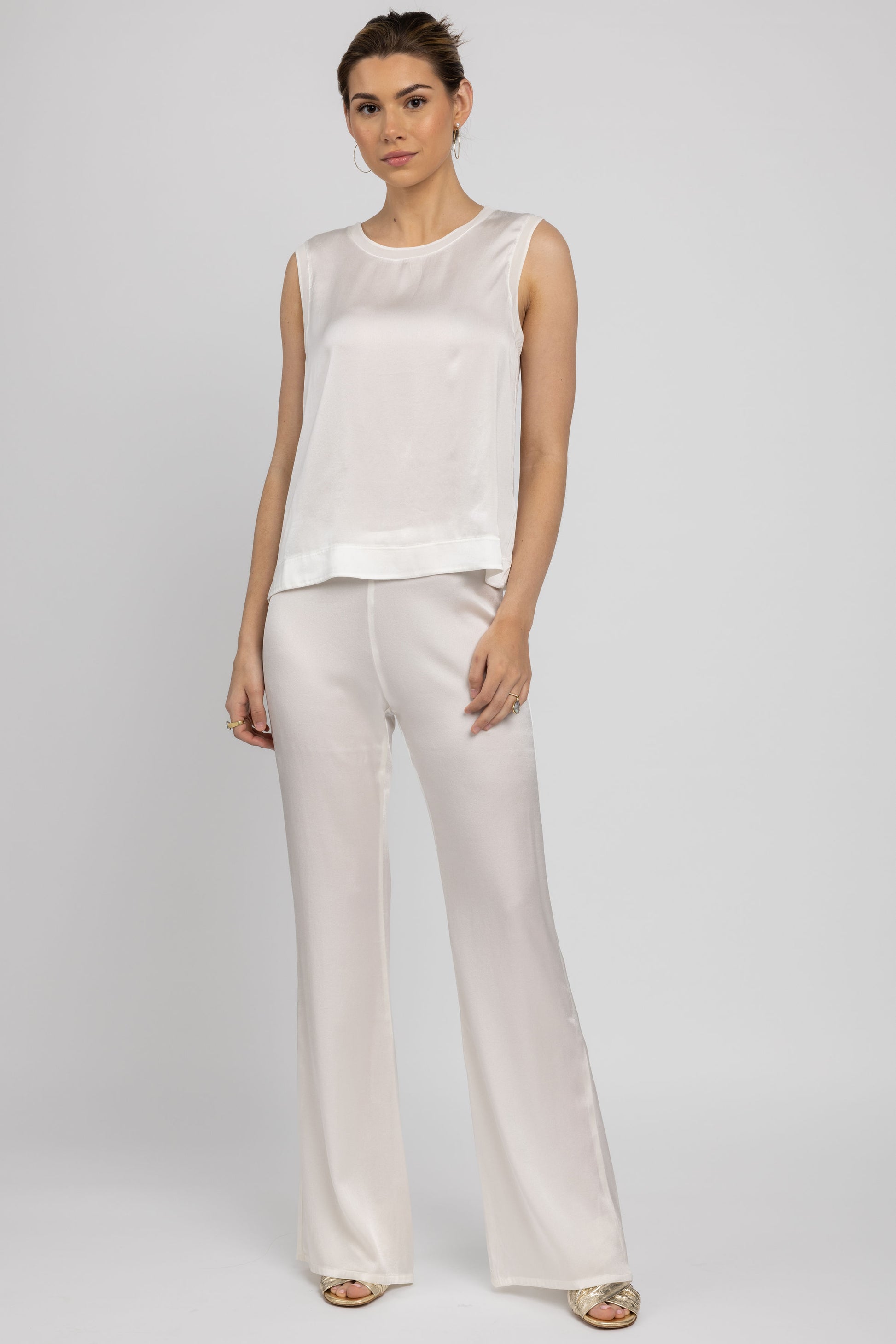 TRANSIT Wide Neck Silk Tank in White