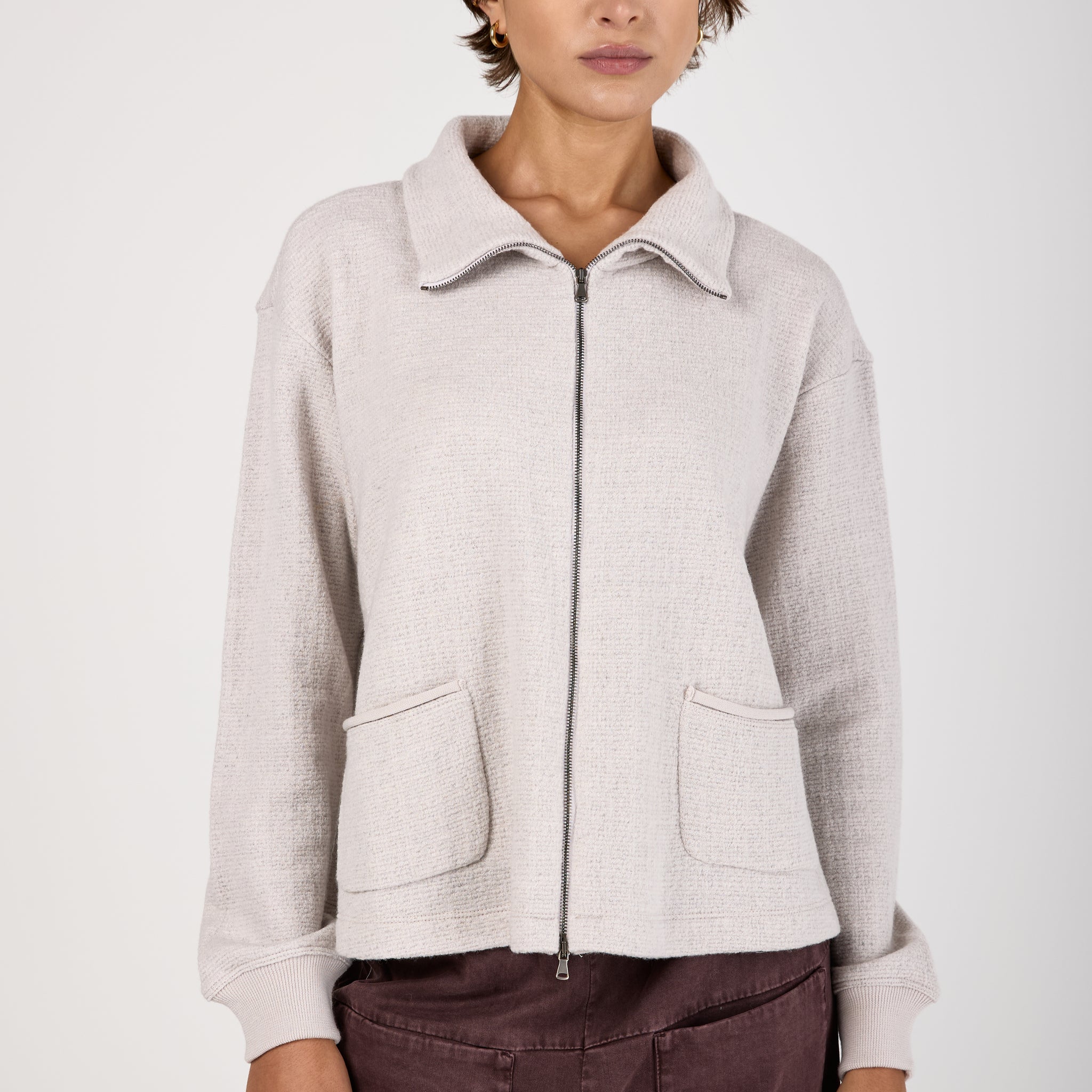 Wool Viscose Zipped Jacket in Ice