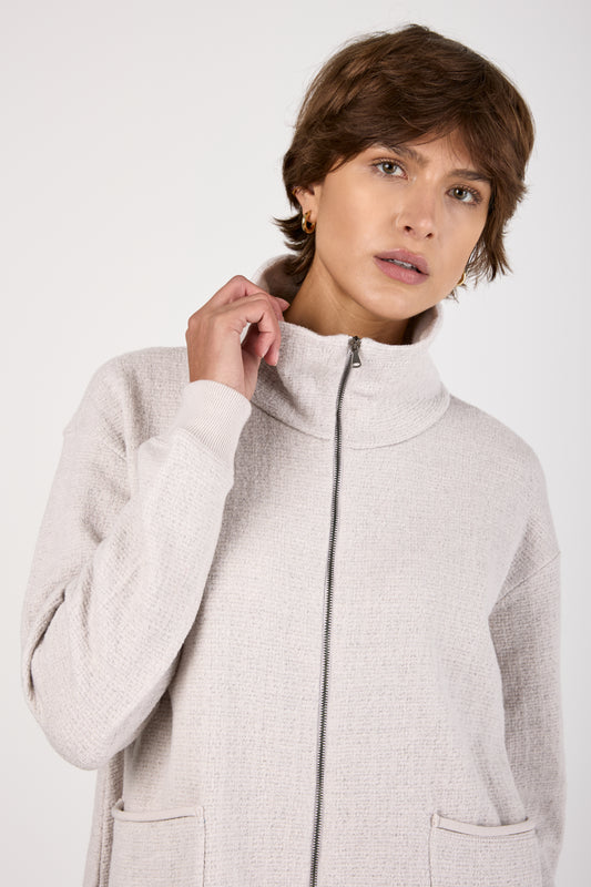 Wool Viscose Zipped Jacket in Ice