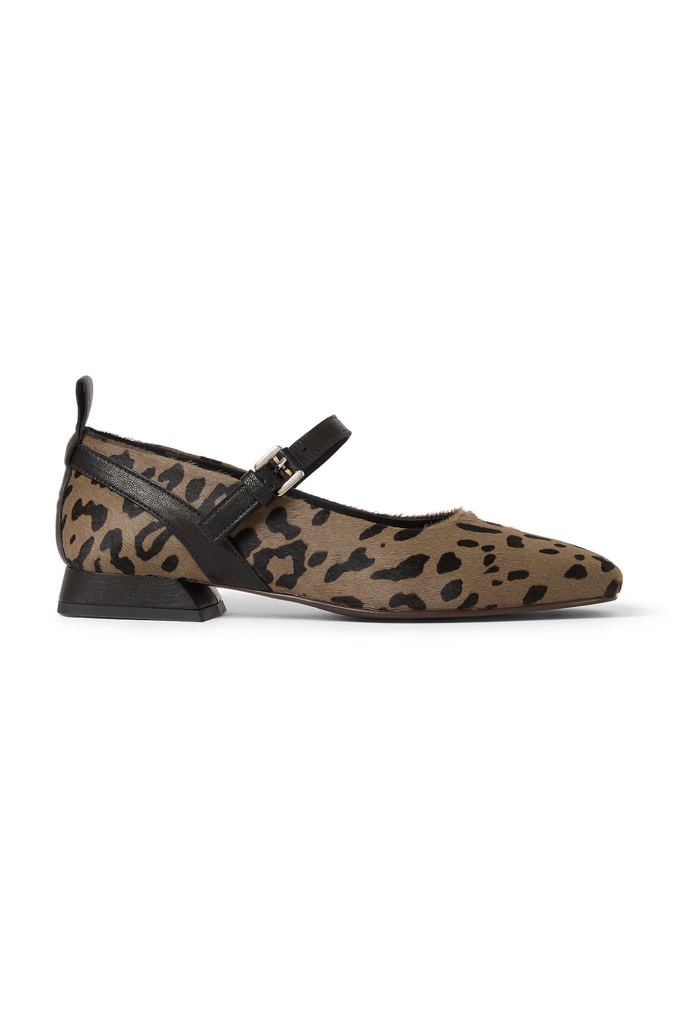 Buckle Leather Shoe in Pony Sfumato Leopardo Nero