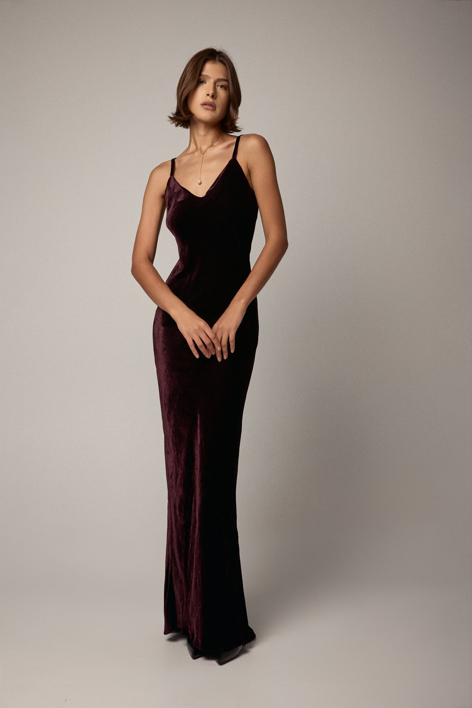 GENTRYPORTOFINO Viscose Silk Woven Long Dress in Burgundy