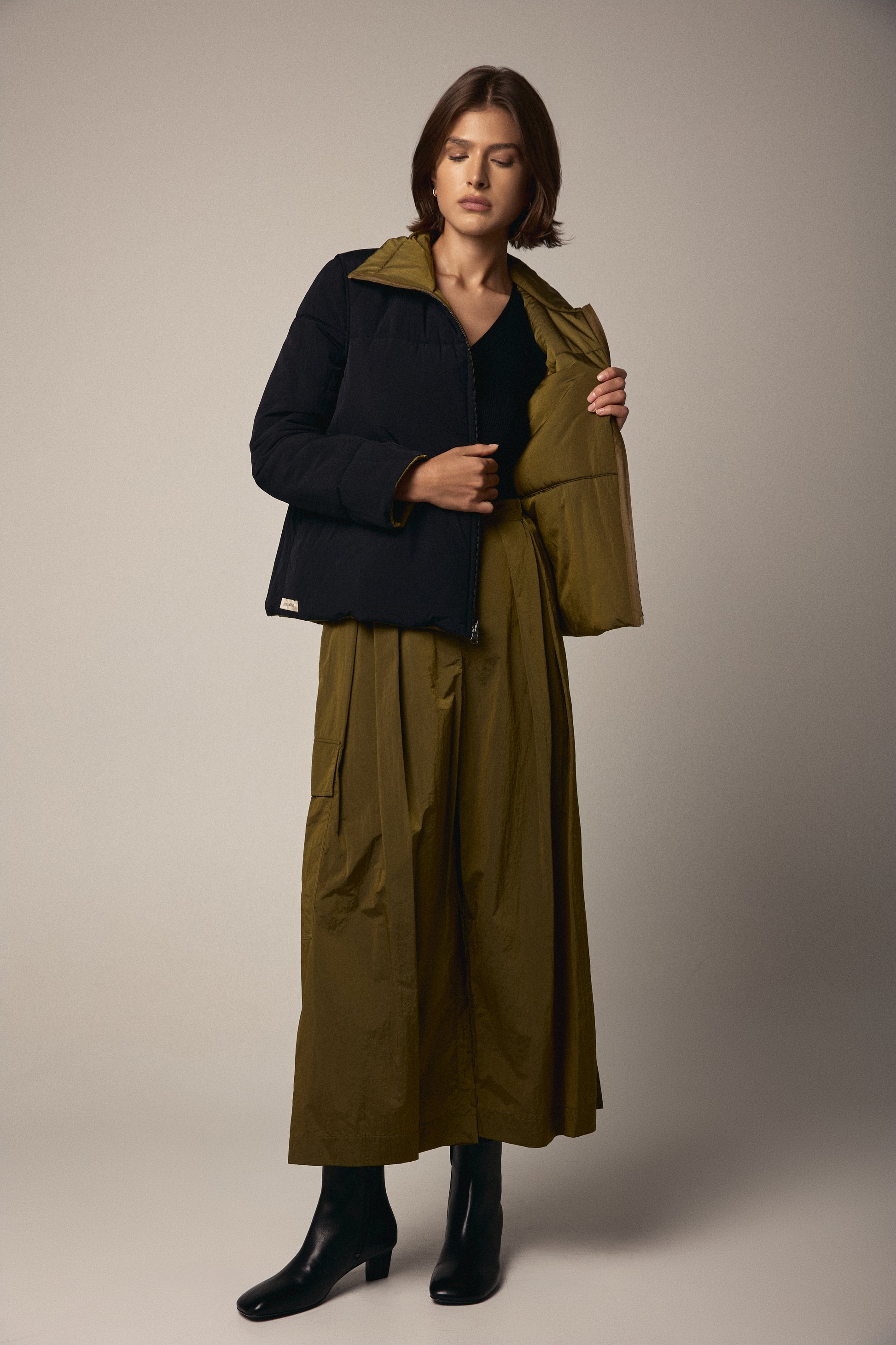 GENTRYPORTOFINO Cropped Palazzo Trousers in Oliva