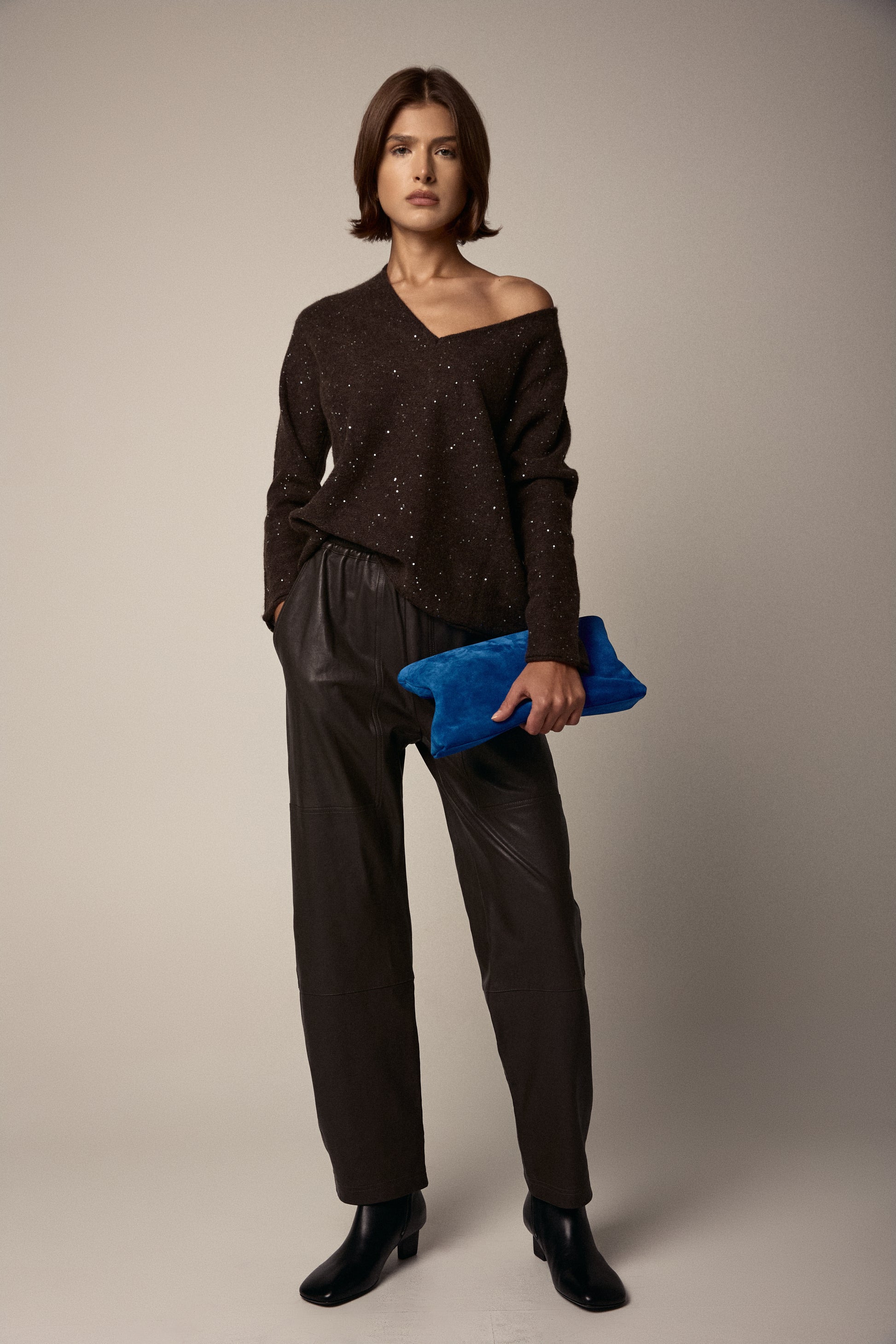 GENTRYPORTOFINO Leather Pant in Mastice