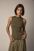 PESERICO Wool Viscose Knitted Top in Lurex Clay Green
