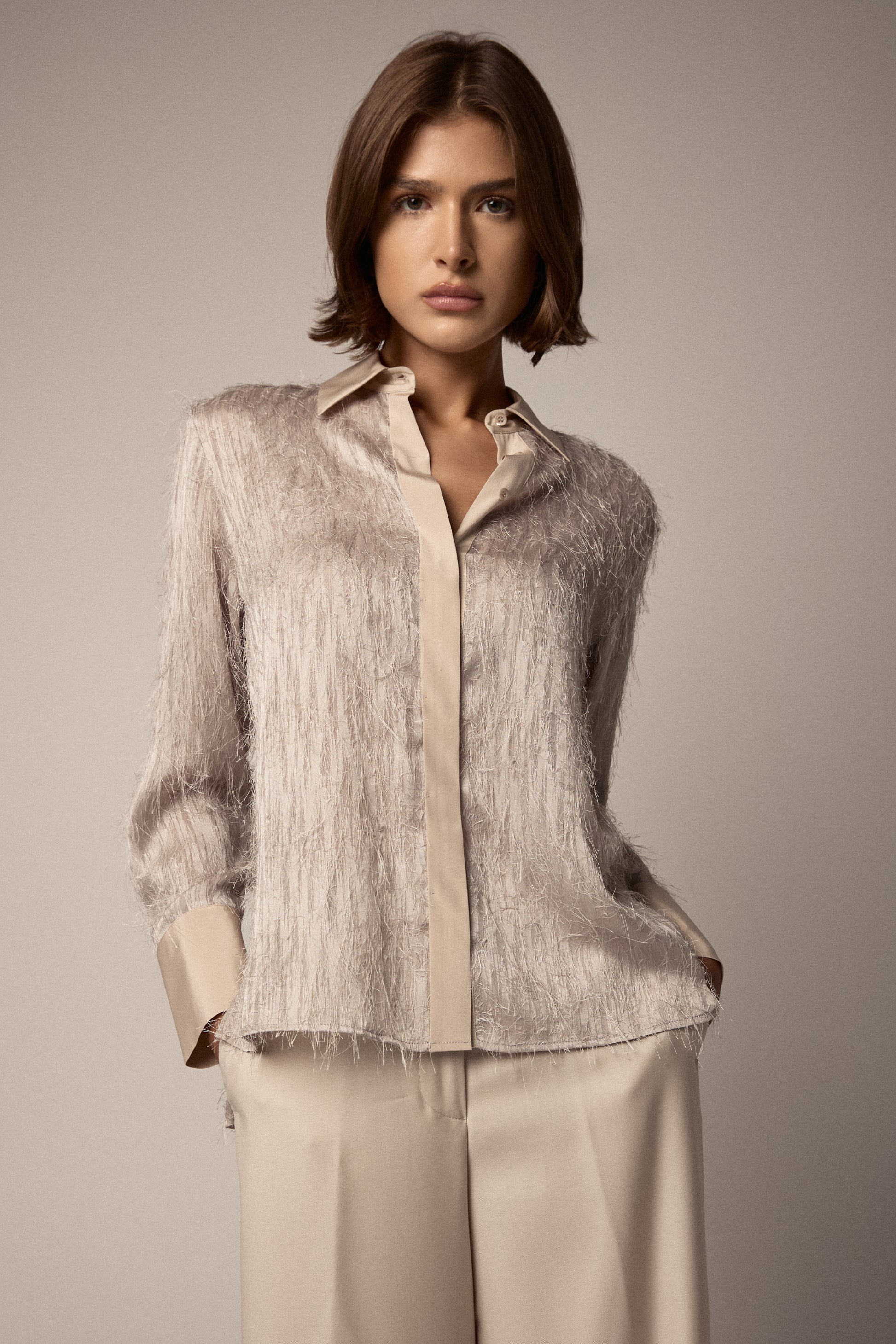 PESERICO Fil Coupé Jacquard Shirt in Amber Beige