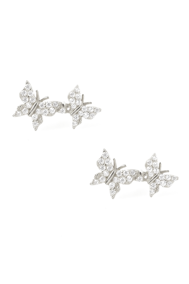 925 Silver CZ Crystal Pavé Butterfly Earrings