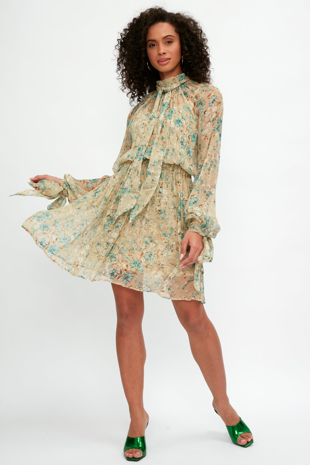 silk flowy mini dress Dalia in Acqua Floral Print Holiday Dresses