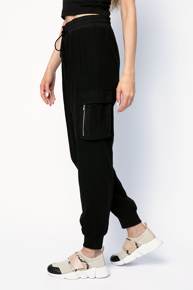 ATM Cotton Gauze Pull On Cargo Pant in Black