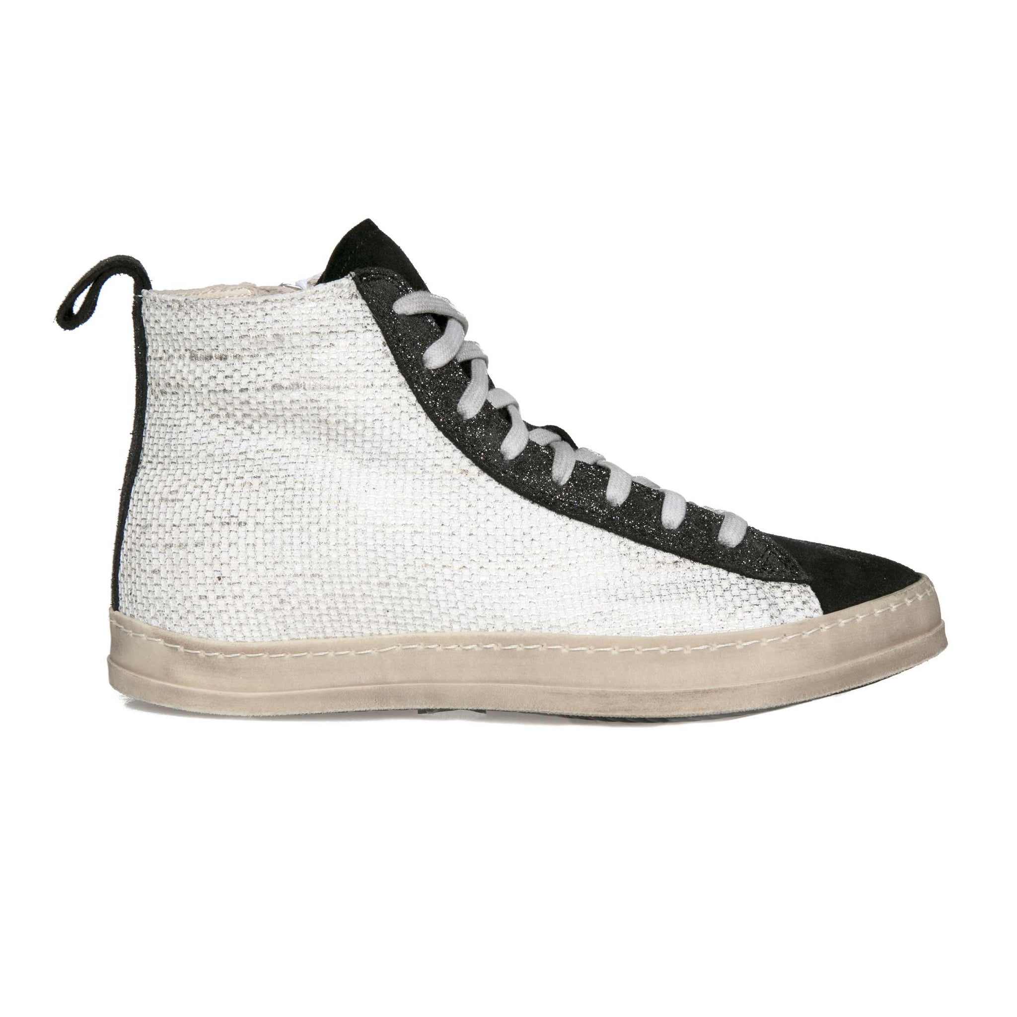 AVANT TOI Leather Linen Cotton High Top Sneaker in Bianco and Canna Fucile