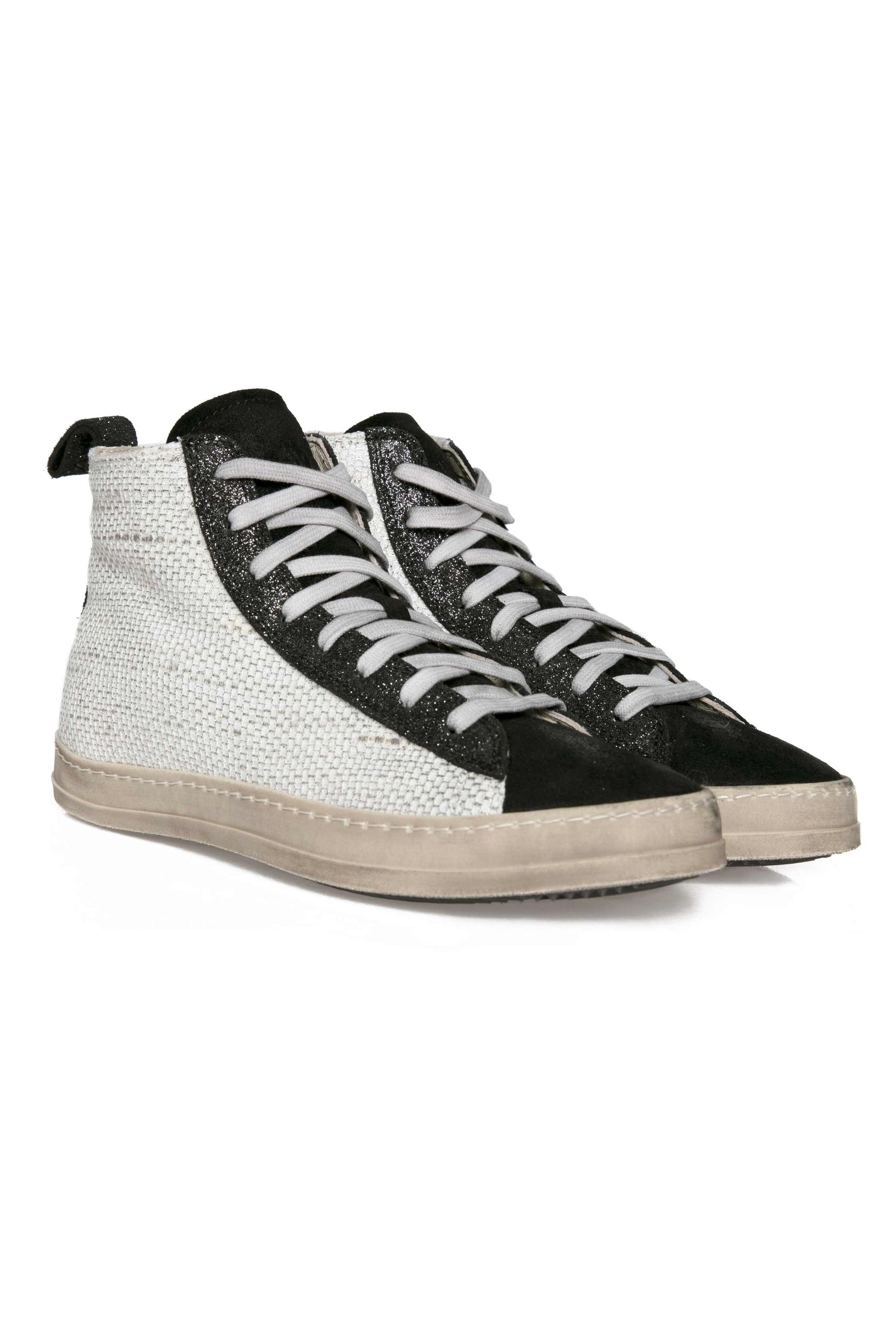 AVANT TOI Leather Linen Cotton High Top Sneaker in Bianco and Canna Fucile