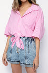 DENIMIST Front Tie Shirt in Pink Gingham