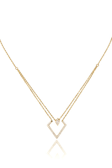 VELINA 14k Gold Double Crystal Pavé Diamond Shape Necklace