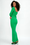 ELEONORA GOTTARDI Asymmetrical Side Slit Knit Dress in Green