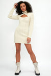 ELEONORA GOTTARDI High Collar Cable Knit Mini Dress in Ivory