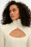 ELEONORA GOTTARDI High Collar Cable Knit Mini Dress in Ivory