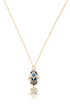 VELINA 14k Gold Treville Hamsa Pendant Necklace in Blue