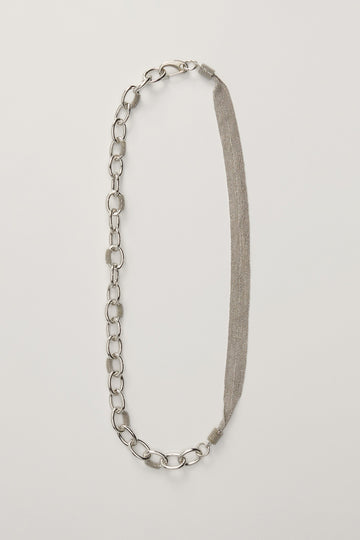 FABIANA FILIPPI Brilliant Ribbon and Chain Necklace in Nickel