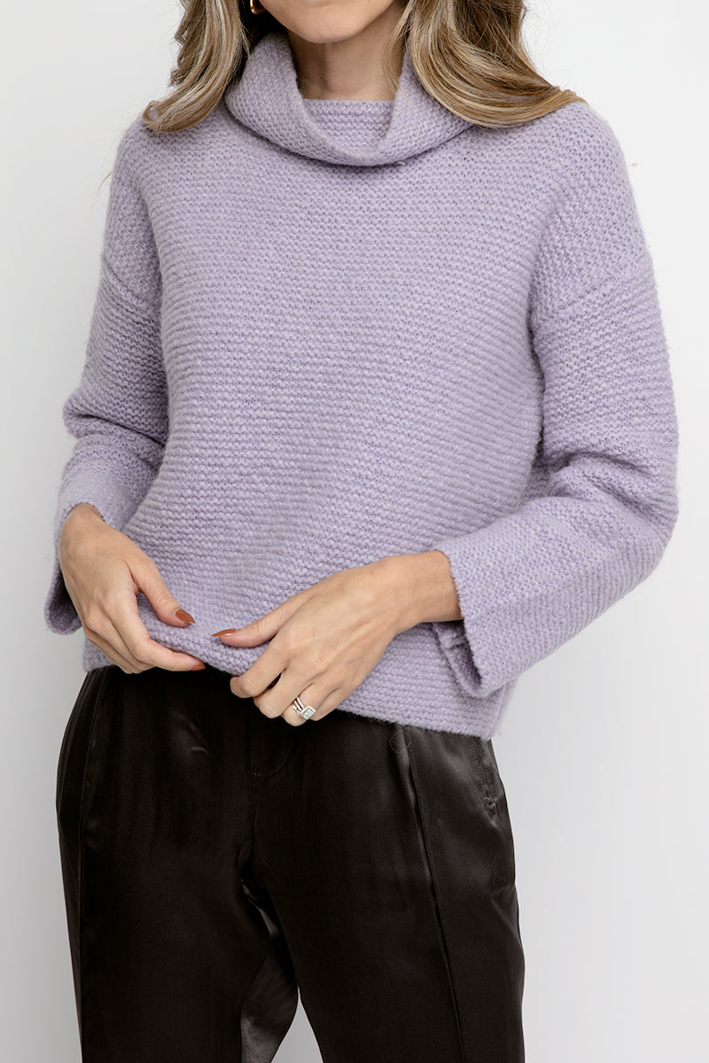 Seed Stitch Cowl Neck Sweater in Lavender