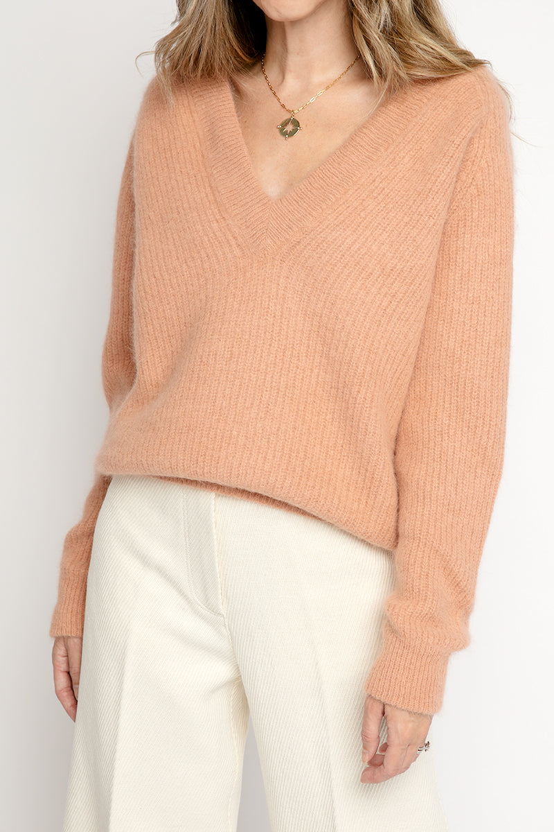 FORTE FORTE Angora V-Neck Sweater in Cammello