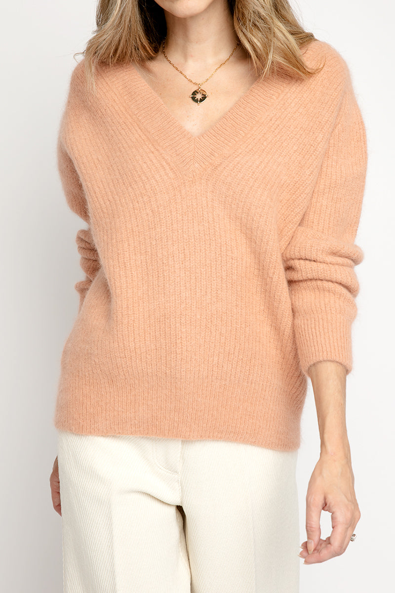 FORTE FORTE Angora V-Neck Sweater in Cammello