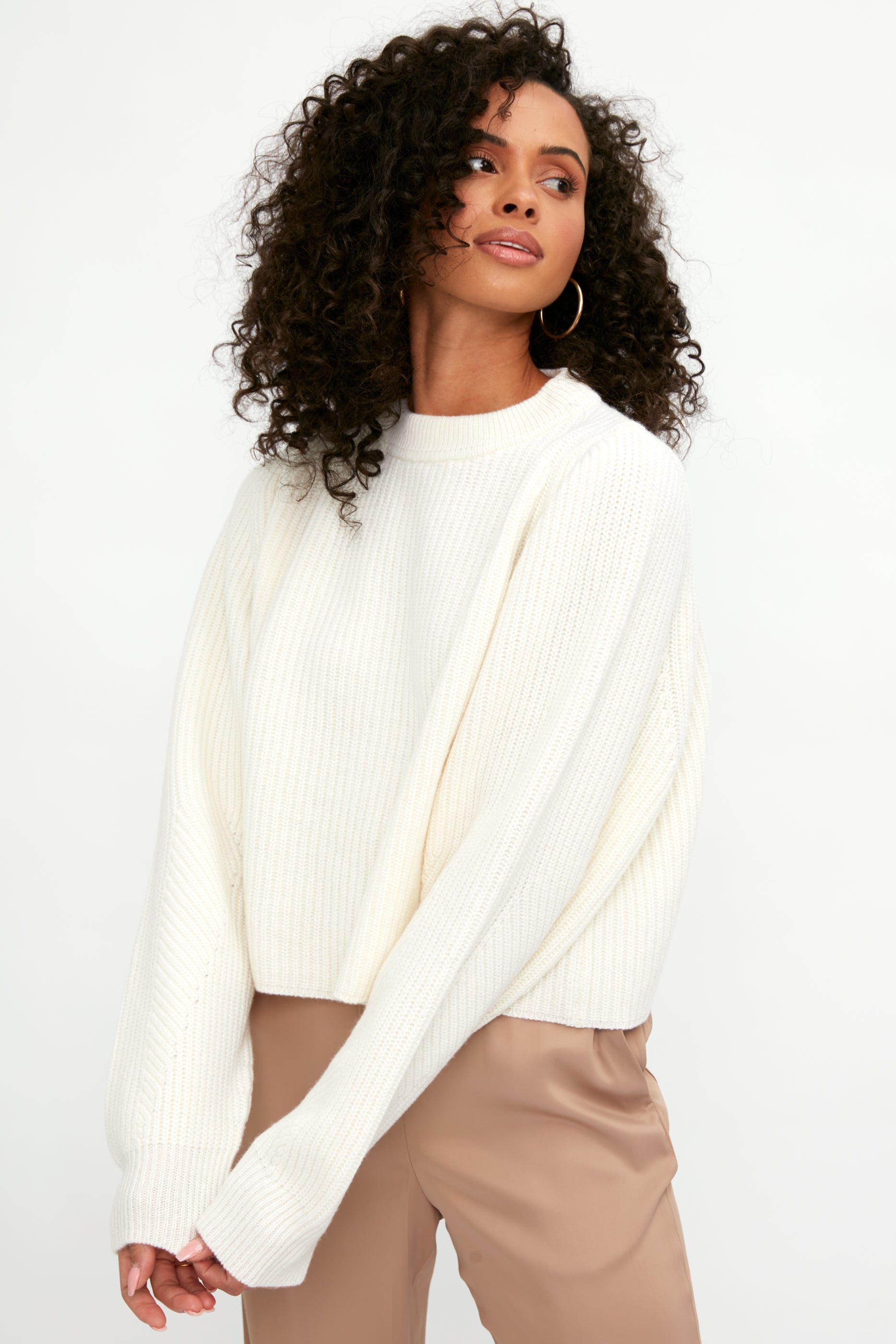 FORTE FORTE Carded Wool Cropped Kimono Sweater in Candor