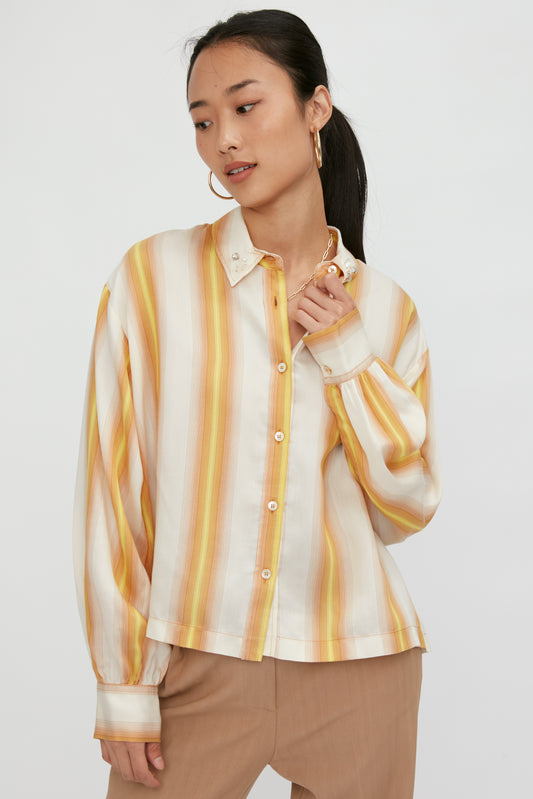 FORTE FORTE Degradé Stripe Shirt with Crystals in Ambra