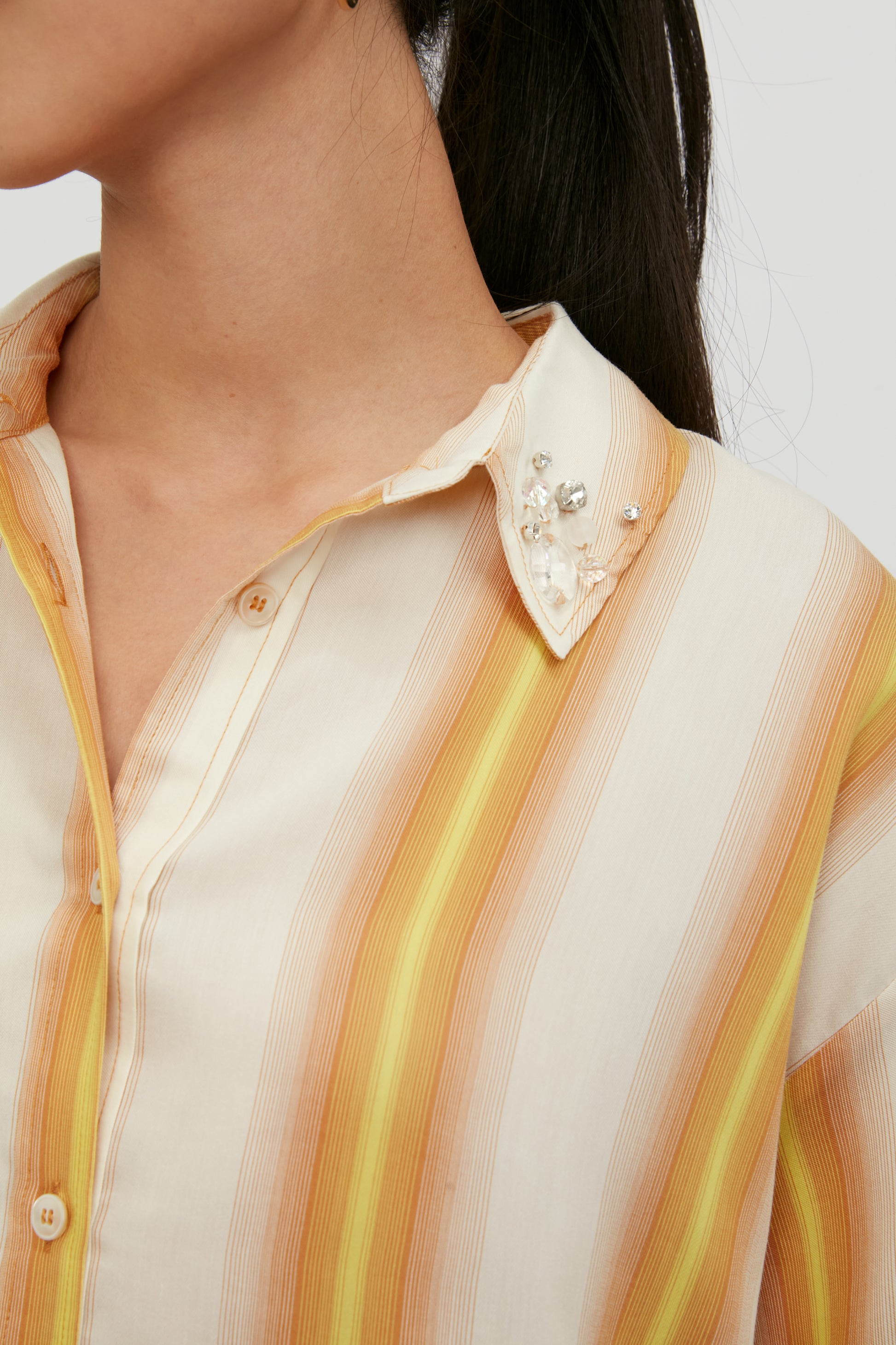 FORTE FORTE Degradé Stripe Shirt with Crystals in Ambra
