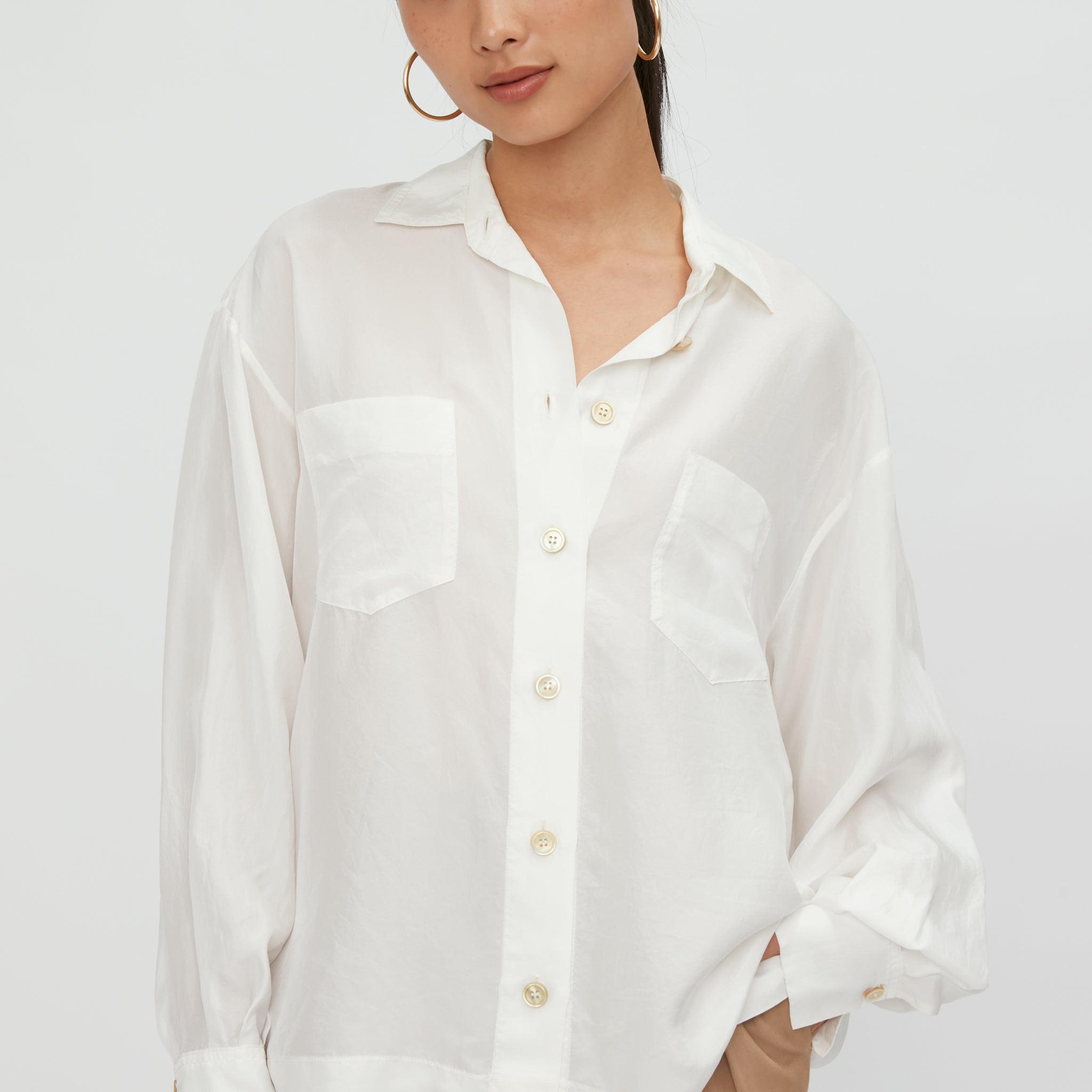 FORTE FORTE Habotai Silk Shirt in Bianco