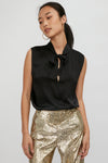 FORTE FORTE Satin Silk Sleeveless Blouse with Bow in Nero