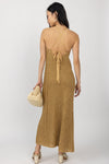 FORTE FORTE Sustainable Viscose and Raffia Maxi Dress in Gold
