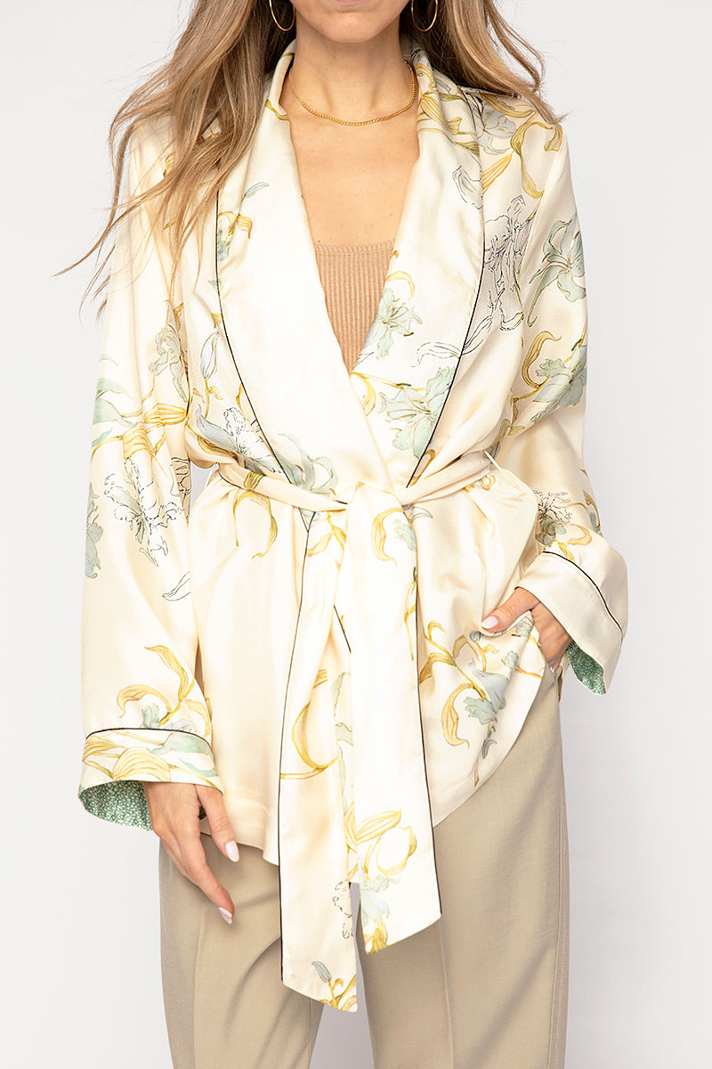 FORTE FORTE Twill Belted Jacket in Ivory Gelsomina Print