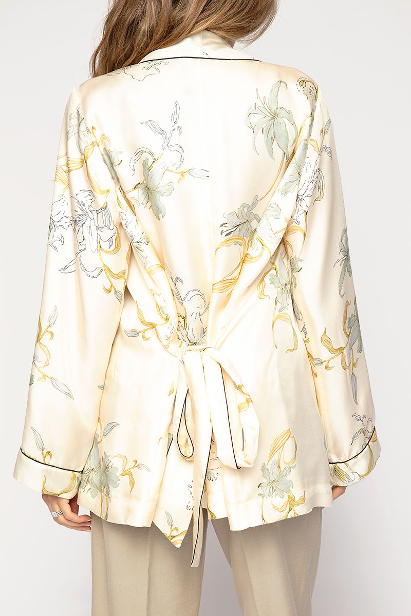 FORTE FORTE Twill Belted Jacket in Ivory Gelsomina Print
