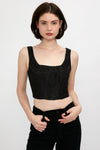 FRAME Beaded Corset Top in Noir