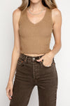 FRAME Crop Rib Sweater Tank in Café Au Lait