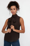 FRAME Sleeveless Bow Blouse in Americano