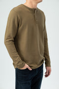 FRAME Long Sleeve Henley Shirt in Caper