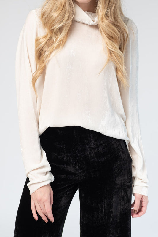 FORTE FORTE Velvet Turtleneck Top in Naturale
