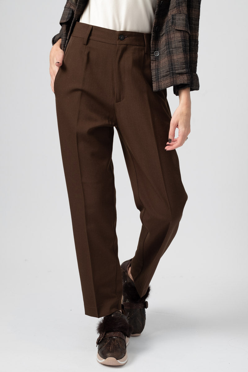 FORTE FORTE Wool Canvas Trouser Pant in Forest Brown