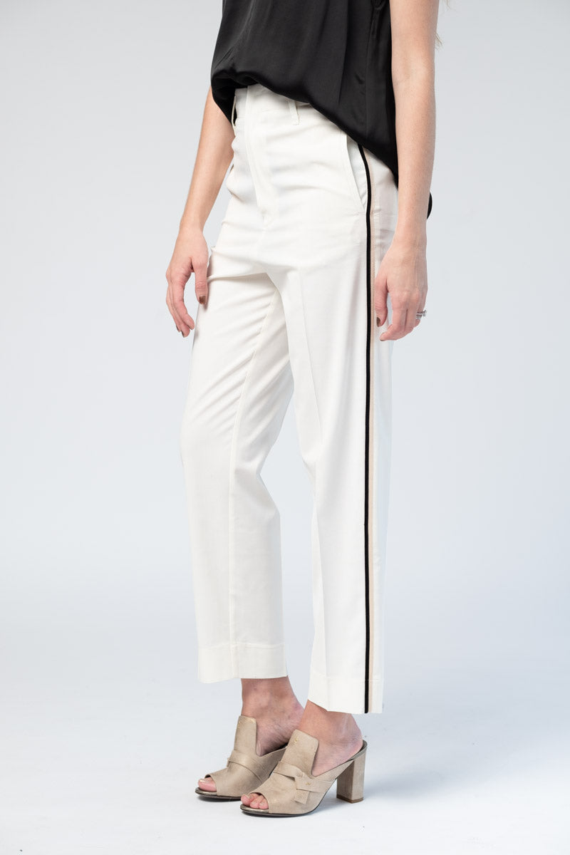 FORTE FORTE Wool Pants with Side Ribbon Tape in Bianco