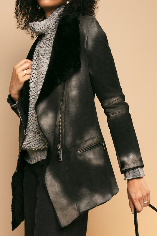 GIORGIO BRATO Leather Coat Jacket in Silver Black
