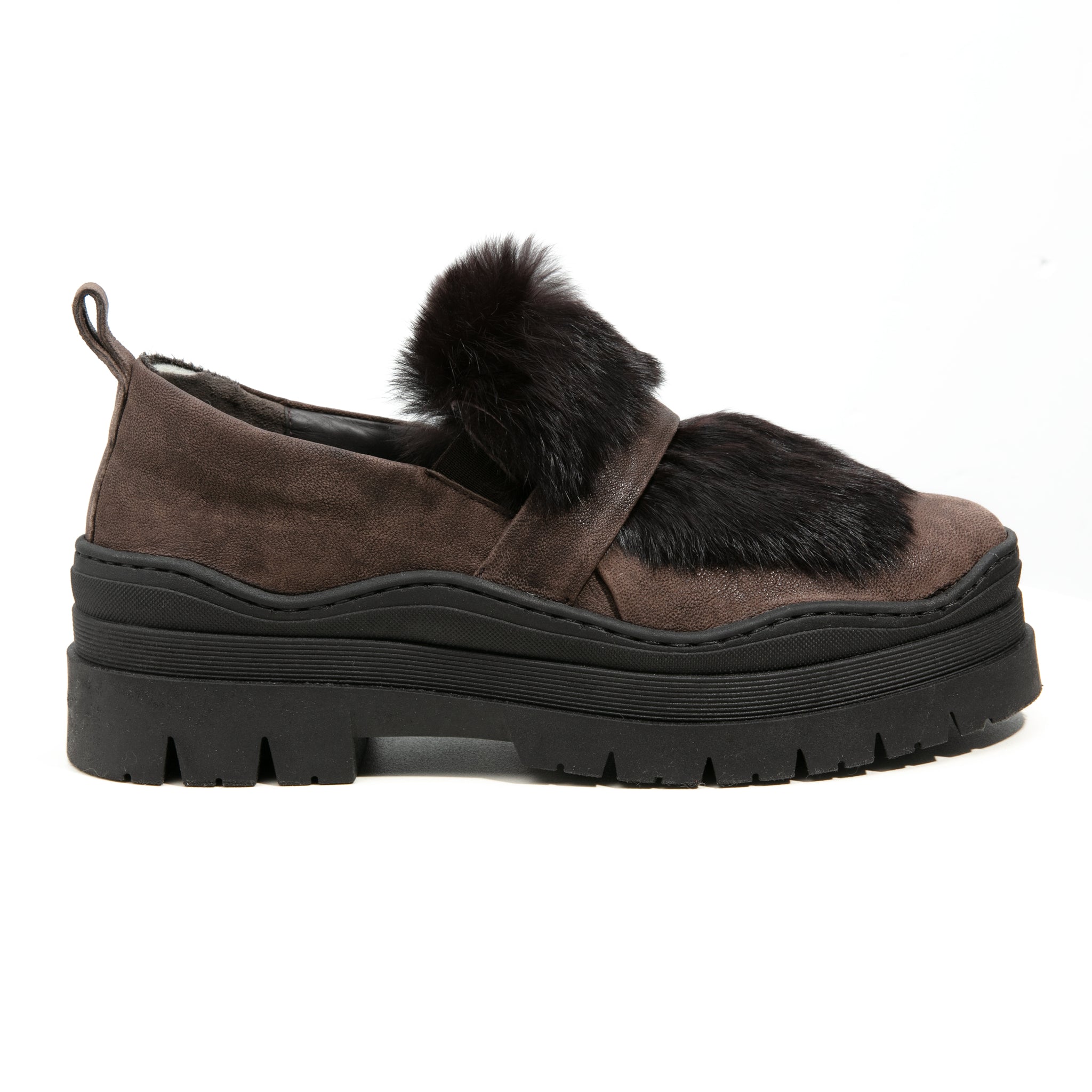 HENRY BEGUELIN Grattato Leather Loafer with Fur in Moro