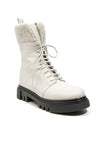 HENRY BEGUELIN Lace-Up Low Leather Boot with Lana Ricciolina in Gesso