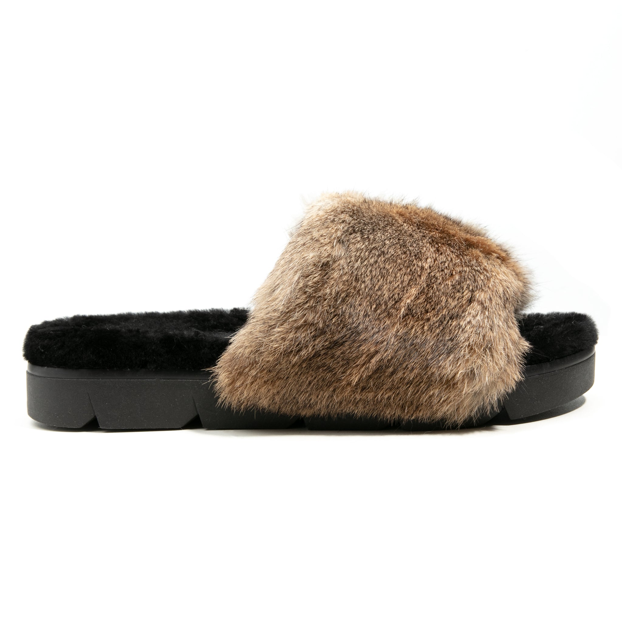 HENRY BEGUELIN Leather Slide with Fur in Renna